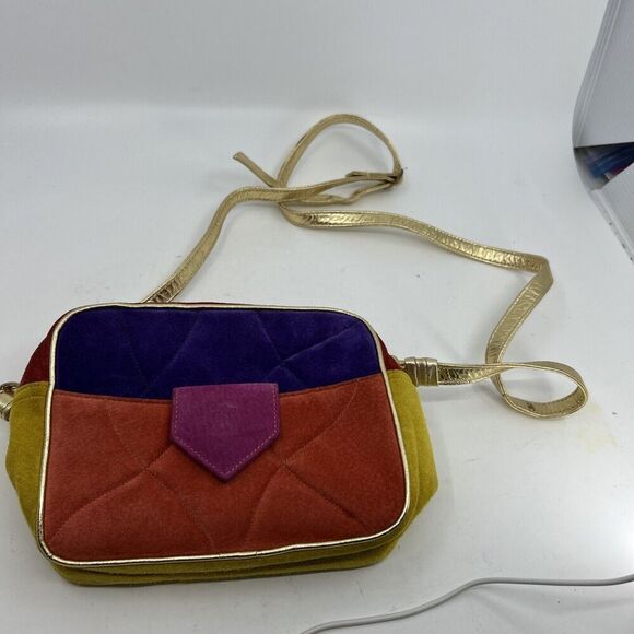 Sondra Roberts Squared Color Block Orange Gold Band Crossbody Bag - Picture 2 of 14